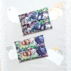 ポケットティッシュケース　わんちゃん柄　植物柄　モスグリーン　ハンドメイド