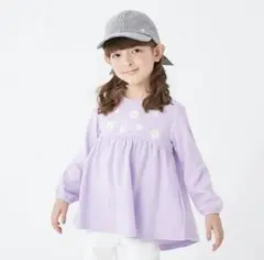 プティマイン 花プリント 切替えチュニック フレアカットソー 120 ラベンダー