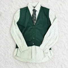 ​【3点セット】古着 シティボーイ ニットベスト×ストライプシャツ×ネクタイ L