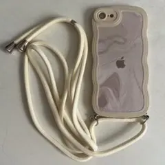 スマホショルダーストラップ付きケース アイボリー iPhone7 8 SE2