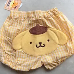 新品未使用 バースデイ ポムポムプリン イエローチェックかぼちゃパンツ80cm