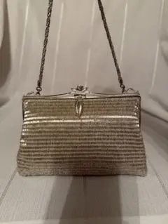 シルバー ストライプ パーティーバッグ　美品