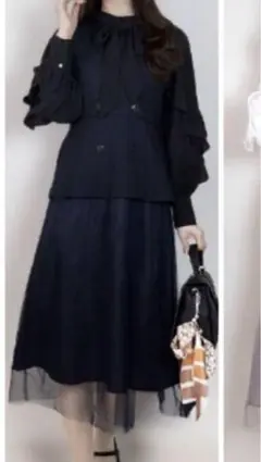 門脇伶奈 コラボ ジャンスカワンピース　ネイビー　L