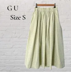 ❥ GU ジーユー タック フレア ミディスカート ギンガム チェック S