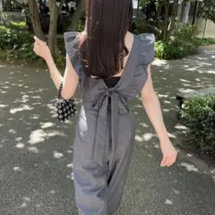 GRL バックリボンショルダーフリルオールインワン[dk1188]