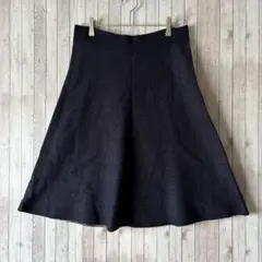 濃紺　ミモレ丈　フレアスカート　起毛　wool混 ウエストゴム　X L 暖かい