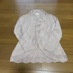 美品★grove 薄ピンクオープンフロントニットカーディガン M