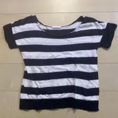 Lowry’sFarm 黒白ストライプ オフショルダー半袖Tシャツ
