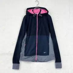 ナイキ【L】グレー パーカー DRI-FIT フルジップ ピンク切替 スポーツ