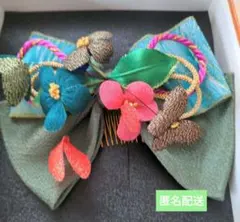 花飾り付きリボン型髪飾り