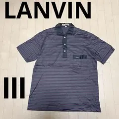 ゆ149★ LANVIN Paris 半袖 ポロシャツ ボーダー グレーブルーのサムネイル