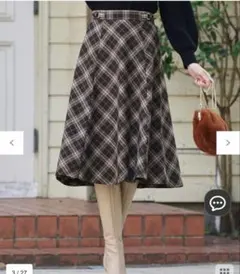 anysis 【洗える】ベルトポイントフレアスカート　ブラウン系チェック