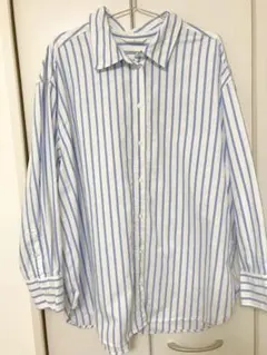 H&M 白/青ストライプ 長袖シャツ