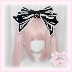 DimMoire ディムモアール 安全ピン フリルリボン ヘアクリップ 黒白