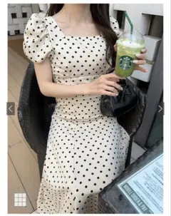 GRL ドット柄バルーンスリーブフレアワンピース