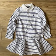 Polo Ralph Lauren 長袖ワンピース 4サイズ 白/青ストライプ