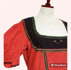 vintageヴィンテージワンピースドット山道テープ半袖レトロヨーロッパ海外古着