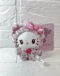 【654】 ヒョウ柄キティちゃんキーホルダー ぬいぐるみギャル ピンクマスコット