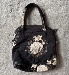 《新品・当時物》　KETTY トートバッグ　ハンドバッグ　花柄　黒のサムネイル