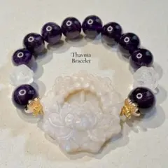 青い光が宿る蓮 ブルーシラー　ムーンストーン　アメジスト　ブレスレット
