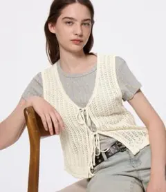 GU 透かし編み ニットジレ Sサイズ アイボリー