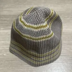 レディース グレー イエロー ストライプ ビーニー 帽子