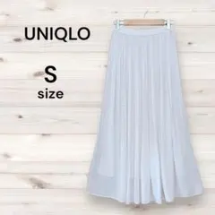 ユニクロ 美品 フレア スカート ベージュ シースルー マキシ丈 プリーツ