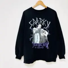 【クティール】バンド風グラフィックプリントトレーナー　M　黒ブラック　スウェットのサムネイル