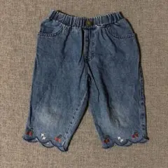 デニム刺繍ボトムス スカラップ裾