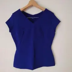 【美品】JENNE 半袖 Vネック カットソー ロイヤルブルー Lのサムネイル
