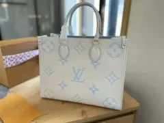 ◆断捨離レザーショルダーバッグ ホワイト/ブルーM45595