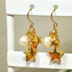 a*〗様 星とパールとビジューのフックピアス