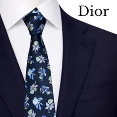 Dior ディオールオム　ネクタイ　花柄　ハイビスカス　ネイビーのサムネイル