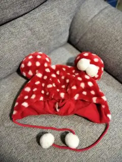 ディズニー ミニー ファンキャップ 赤 ボア ドット 帽子