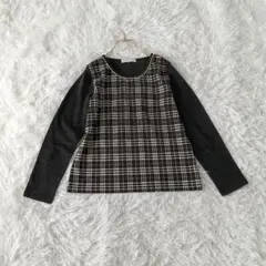 grove グローブ ビジュー付きチェック切り替えプルオーバー M 黒