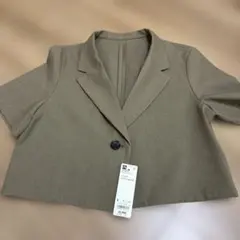 GU ハーフスリーブクロップドジャケット L ブラウン タグ付き