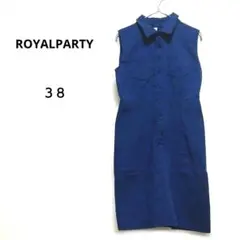 ロイヤルパーティー 38 紺 ノースリーブシャツワンピース 伸縮性◯ 綿混