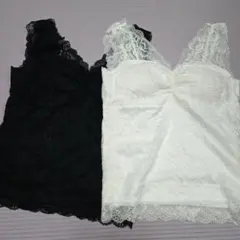 レース　パッド付き　タンクトップ　インナー　2枚セット売り　ブラック　ホワイト