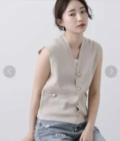 【新品未使用タグあり】Gready Brilliant LU麻ヘリンボンベスト 新品未使用タグあり】Gready Brilliant LU麻ヘリンボンベスト