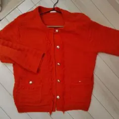 GU オレンジ フリンジ付きカーディガン L