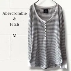 アバクロンビー&フィッチ ヘンリーネック リブカットソー 長袖 ボーダー Mのサムネイル