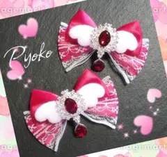 ヘアクリップリボンレッドふわふわ天使の羽根ハート量産型ロリィタ