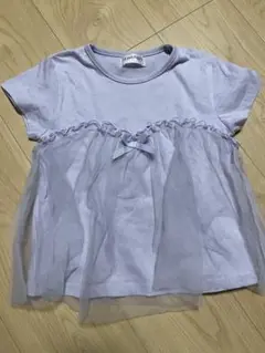 薄紫 半袖フリルトップス 120cm