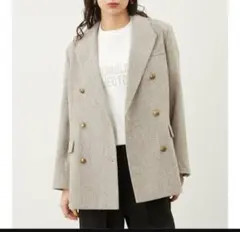 ミラオーウェン　金釦ダブルブレストツイードロングブレザー　ベージュ