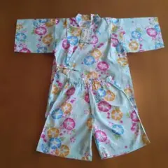 新品 西松屋 130 甚平 水色 花柄 あさがお 金魚