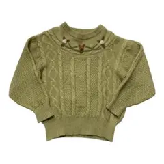 ELEMIオリーブグリーン ケーブル編みニットセーターM 日本製　昭和レトロ