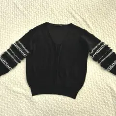 L'altro デザインニットカーディガン 装飾付き黒　ブラックfree