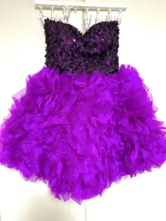 パープル フリル ストラップレスドレス