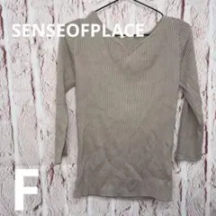 センスオブプレイス　ベージュ リブ編み 長袖 Vネックセーター