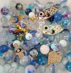 ガラスビーズ アクリルビーズ ミックス メタル 青系 ブルー まとめ売り